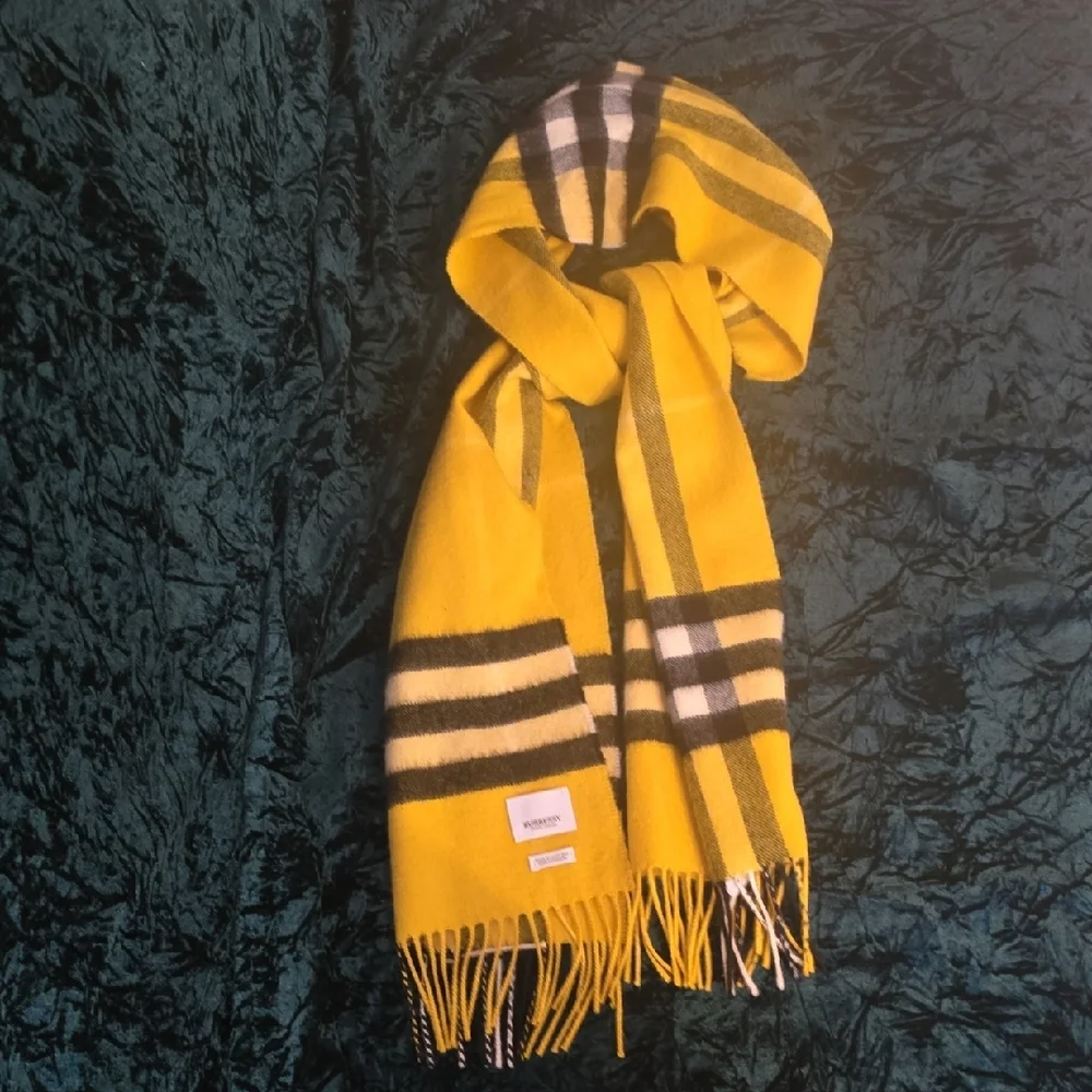 Burberry Mustard and Black Checkered Scarf